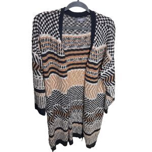 Marled Knit Long Cardigan Sweater Duster Open Front Woven 2X Longline Southwest